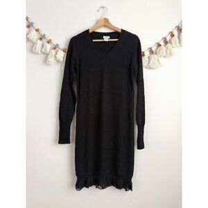 Oats 100% Cashmere V-neck Ruffle Knit Sweater Dress Capsule Wardrobe Timeless M